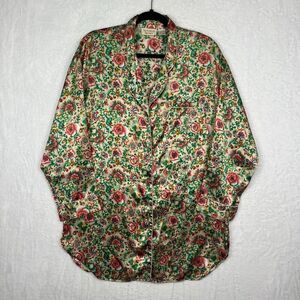 Victoria Secret VTG Gold Label Satin Nightshirt Floral Button Up Long Sleeve Med